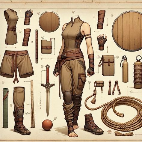 Dnd Leather Armor Female Druid, Fantasy Outfits Reference, Dnd Clothes Reference, Fantasy Outfit Reference, Fantasy Clothes Reference, Dnd Character Design Ideas, Warrior Outfit Drawing, Adventure Outfit Ideas, Adventure Character Design