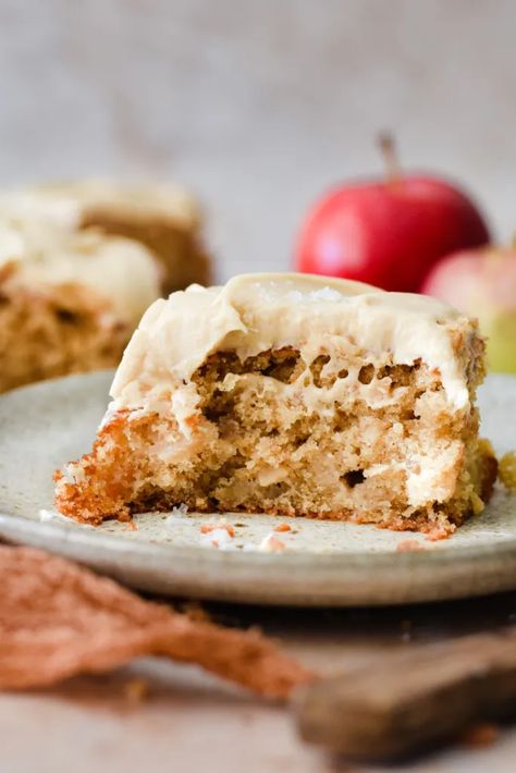 Apple Cake with Caramel Cream Cheese Frosting  - Honeyed Sundays Caramel Cream Cheese Frosting, Cake With Caramel, Caramel Apple Cake, Caramel Cream, Caramel Frosting, Butter Icing, Caramel Creams, With Cream Cheese Frosting, Just Cakes