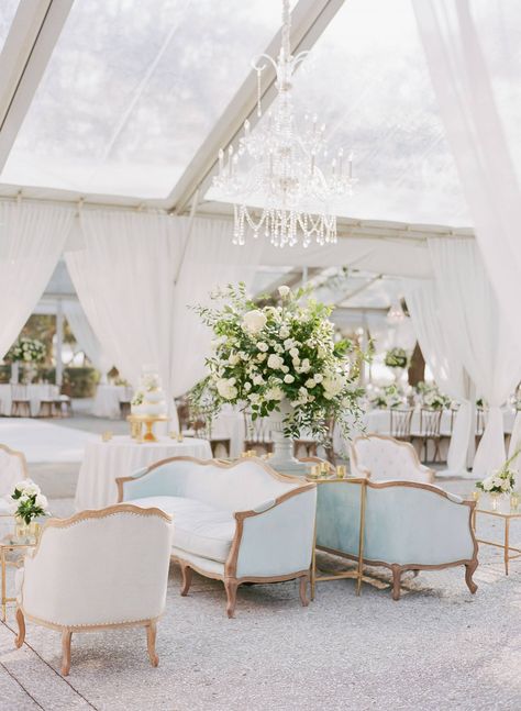 Classic elegance in this Coastal Fete in Charleston  via Magnolia Rouge Royal Chandelier, Classic Wedding Reception, Wedding Reception Design, Wedding Lounge, Wedding Furniture, Tent Lighting, Reception Design, Venue Decor, Coastal Wedding