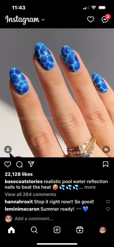 Pool Inspired Nails, Swim Nails Designs, Swim Team Nails, Scuba Diving Nails, Swimming Pool Nails, Pool Nails Designs, Swimming Nails, Pool Water Nails, Fine Nails