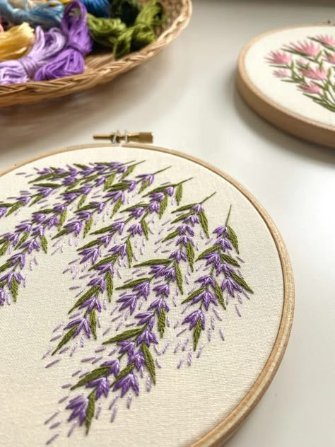 Wild Wisteria Embroidery Pattern (PDF Download Only) Wisteria Cross Stitch, Embroidery Purple Flowers, Pretty Embroidery Designs, Embroidery On Purple Fabric, Floral Embroidery Patterns Free, Embroidered Wisteria, Embroderie Patterns Free, Wisteria Crochet, Lavender Embroidery Pattern