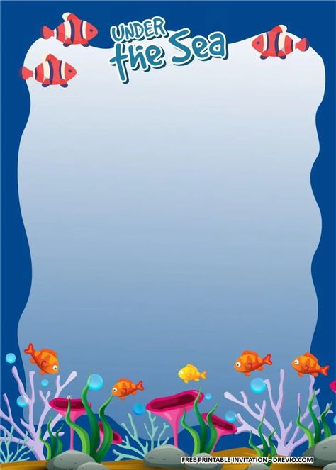 (FREE PRINTABLE) – Under the Sea Birthday Party Kits Templates | | Download Hundreds FREE PRINTABLE Birthday Invitation Templates Under The Sea Templates Free Printable, Sea Theme Decorations, Free Birthday Banner, Sea Invitation, Ocean Zones, Scuba Vbs, Digital Invitations Design, Birthday Party Invitations Free, Cartoon Template