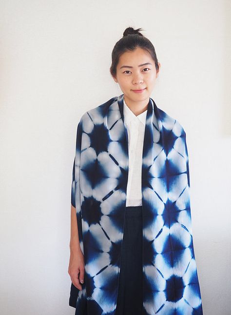 Shibori scarf, indigo dyed | Slow Stitch Studio Shibori Fashion, Shibori Textiles, Itajime Shibori, Japanese Shibori, Shibori Fabric, Dye Techniques, Shibori Pattern, Blue Silk Scarf, Eco Dyeing