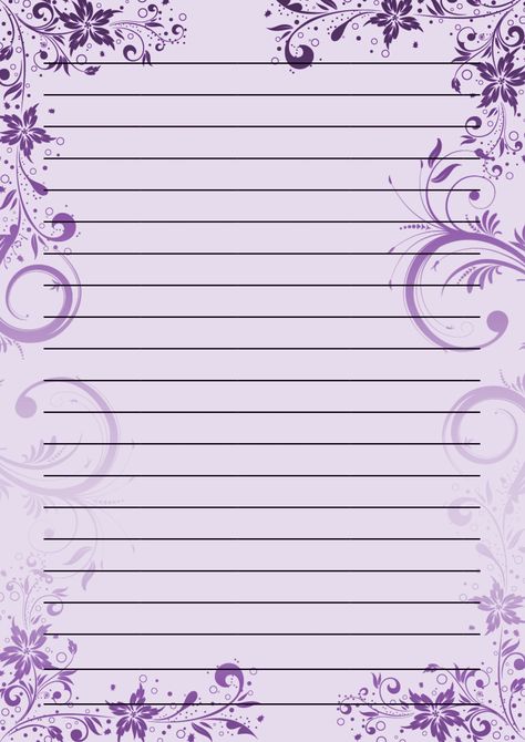 Purple Lined Paper, Free Printable Journal Pages Templates Writing Papers, A4 Size Paper Border Design Flower, Free Printable Stationery Paper, Purple Bookmark, Vintage Writing Paper, Printable Lined Paper, Penanda Buku, Writing Paper Printable Stationery