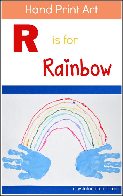 We're back with another hand print art for the alphabet post! Our last post was a quilt for the letter Q. This week, we are sharing R is for Rainbow. Besides a letter of the week theme, it's a grea... R Handprint Craft, Letter R Handprint Craft, R Is For Craft, Handprint Rainbow, Rainbow Handprint, R Is For Rainbow, Letter R Activities, Handprint Activity, Rainbow Activity