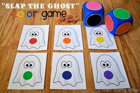 Slap the Ghost Halloween Color Game (Free Printable) via I Heart Crafty Things. Ghost Theme, Thema Halloween, Halloween Week, Halloween Color, Halloween Games For Kids, Preschool Colors, Halloween Preschool, Pizza Box, Yellow Room