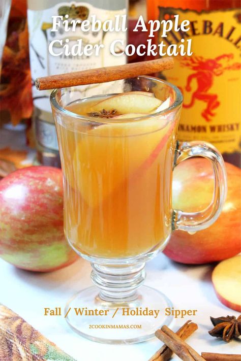 Fireball Apple Cider, Spiked Apple Cider Recipe, Cider Alcohol, Fireball Recipes, Hot Apple Cider Recipe, Fireball Drinks, Apple Cider Cookies, Beverages Recipes, Spiked Apple Cider