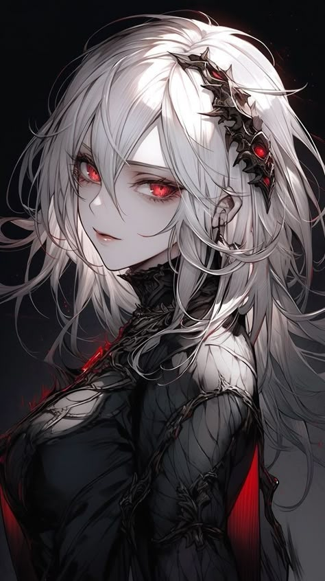 White Haired Anime Female Red Eyes, Anime Vampire Female, White Hair And Red Eyes, Anime Goddess, Persona Anime, Japon Illustration, 다크 판타지, Gothic Anime, Dessin Adorable