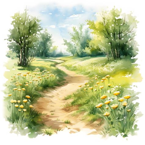 Scrapbook Images, Spring Meadow, Unique Watercolor, Watercolor Clip Art, Jpg Images, Watercolor Illustrations, Printable Image, Watercolor Clipart, Watercolor Illustration