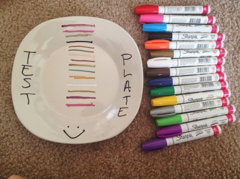 Kittye Gets Crafty: A Guide for Successfully Writing on Ceramics with Sharpies Sharpie Plates, Write On Glass, Oil Based Markers, Oil Based Sharpie, Sharpie Paint Pens, Painted Ceramic Plates, Sharpie Crafts, Diy Sharpie, Plates Diy