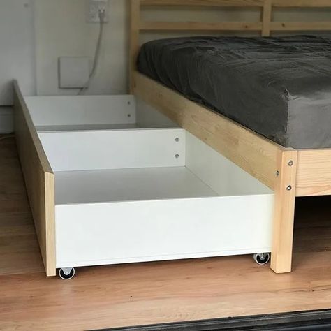 Ikea Under Bed Storage, Under Bed Storage Drawers, Tiny Loft, Under Bed Drawers, Diy Drawers, Bed Storage Drawers, Floor Bed, Bed With Drawers, Wood Drawers