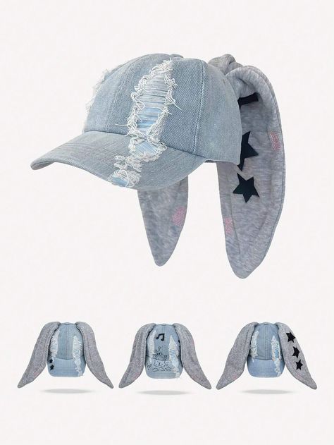 1pc Women's Washed Graffiti Hip-Hop Baseball Cap, Summer Sun Protection Hat, Korean Style Bunny Ear Distressed Baseball Cap, Harajuku Trendy Hat, Cute Hat For StudentsI discovered amazing products on SHEIN.com, come check them out! Newjeans Bunny Hat, Baseball Cap Design Ideas, Hat With Bunny Ears, Bunny Ear Hat, Hat Korean Style, Bunny Cap, Resident Evil Alice, Baseball Cap Summer, Distressed Baseball Cap