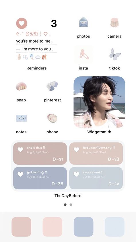 ﹫𝗃𝖾𝗅𝗅𝗒_ 𝗃𝗎𝗇 Ios 17 Widgets, Blue And Pink Phone Theme, Jeonghan Blue Aesthetic, Seventeen Themed Phone, Seventeen Phone Theme, Jeonghan Homescreen, Jeonghan Pink Wallpaper, Pink And Blue Homescreen, Pastel Phone Layout