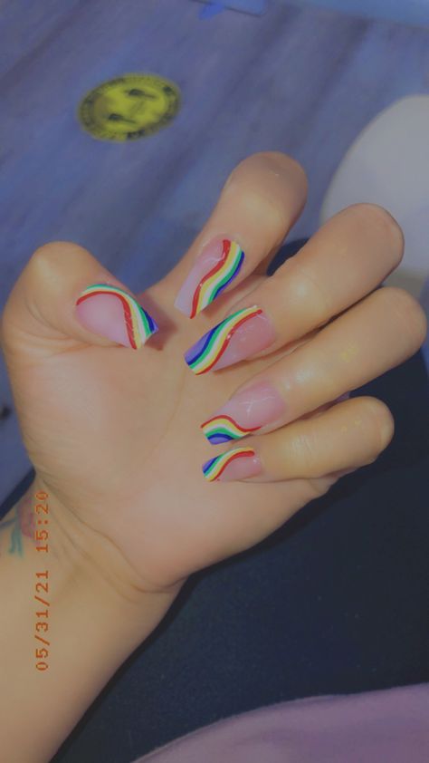 Rainbow Line Nails, Pride Nails Almond Shape, Lgbtq Nails Acrylic, Pride Themed Nails, Pride Nails Almond, Pan Nails Pride, Nonbinary Nails, Lgbtq Nails, Gay Pride Nails