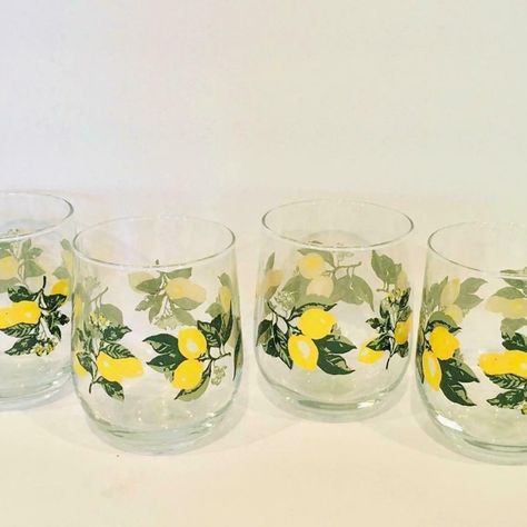 Lot Of 4 Tuscan Lemon Themed Stemless Wine Juice Glasses Short Drinking Glasses Lemon-Printed Themed Tuscany Italy Italian Tuscan Lemon Themed Stemless Wine Juice Water Glasses Royal Norfolk 16.8 Oz Lot Of 4 Glasses Tumblers Close Your Eyes, And Now Imagine You Are In The Gorgeous Rolling Hills Of Tuscany, Italy On A Beautiful Lemon Tree Farm. You Can Almost Smell The Lemons In The Air! Oh Wait, That's Just The Lemon Scented Pledge You Sprayed Earlier. Oh Well, At Least Your Kitchen Can Look Lik Lemon Kitchen Decor, Lemon Kitchen, Lemon Lemonade, Tuscan Villa, Lemon Decor, Juice Glasses, Oranges And Lemons, Lemon Print, Stemless Wine Glasses