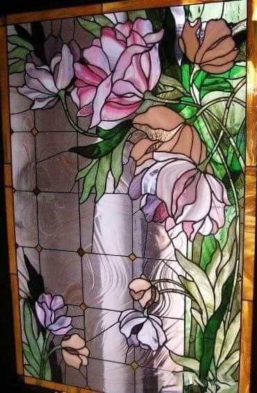 Stained Glass Flowers Window, Diy Stained Glass Window, Stained Glass Door, Glass Painting Designs, Glass Window Art, زجاج ملون, Stained Glass Window Panel, Stained Glass Flowers, Stained Glass Diy