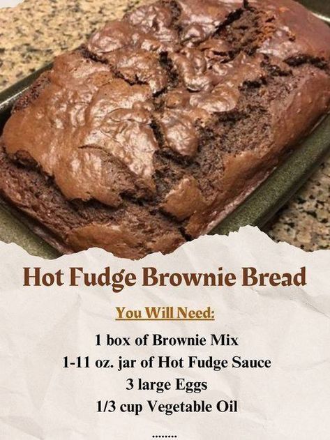 Tina's Delicious Recipes Brownie Mix Bread, Hot Fudge Brownie Bread Recipe, Hot Fudge Brownie Bread, Brownie Bread, Stuffed Breads, Bread Loaf Pan, Hot Fudge Sauce, Fudge Brownie, Mix Recipes