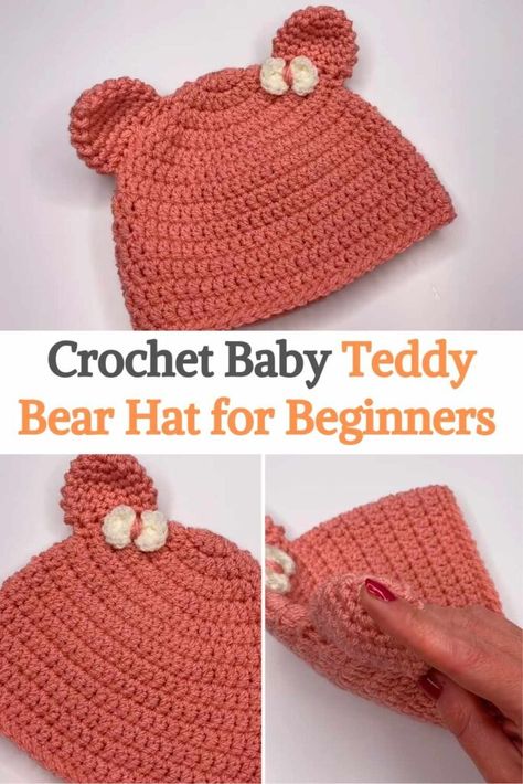 This video tutorial will teach you how to crochet this super cute and easy teddy bear hat for babies 9-12 months. You will love crocheting this cute baby hat because it is very easy to do and in the end, you will have a fun and warm hat with teddy bear ears for your baby. While making a baby hat is fairly easy, some measurements are necessary to get the right size, although it's not always possible to measure a baby's head, especially if it's a gift for an unborn baby. In the video tutorial... Crochet Baby Teddy, Crochet Toddler Hat, Teddy Bear Ears, Baby Boy Teddy Bear, Beanie Hat Crochet Pattern, Crochet Bear Hat, Teddy Bear Hat, Baby Hat Free Pattern, Baby Teddy Bear