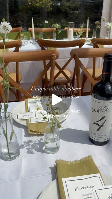 The Install Co on Instagram: "Still in love with this really cute table number idea from A&H’s wedding a few weeks ago. 🤍  Table numbers on wine bottles - each bottle signed by the guests on that table - crack open a bottle each anniversary and raise a glass to your guests. 🍷   Such a lovely idea to mark your wedding each year and think of all your favourite people who were there! 🫶🏻  Napkins: @theknottednapkinco  Pens: @sharpie   #wedding #weddingideas #weddingstyling #weddingtabledecor #weddingtablescape #weddingtablenumbers #weddingdecor #decorideas #southwalesweddings" Wine Bottle Table Numbers Wedding, Wine Bottle Table Numbers, Unique Table Numbers, Wine Bottle Table, Cute Table, Reception Table Decorations, Wine Table, Reception Details, Wedding 2025