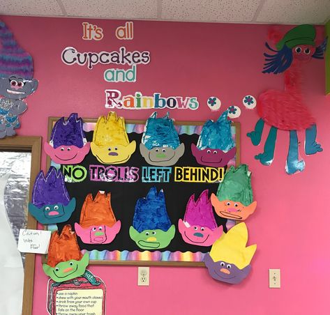 Trolls Bulletin Board Ideas, Trolls Classroom Theme, Disney Themed Classroom, Teacher Bulletin Boards, Daycare Room, Classroom Doors, Bulletin Board Ideas, Themed Classroom, Class Room