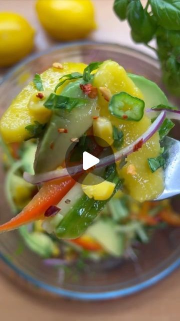 foodsforweightloss, March 27, 2024: "[🔴 INGREDIENTS 👇] Mango Cucumber Salad by @tagesrezept_.
.
INGREDIENTS:
•	Corn.
•	Cucumber.
•	Bell pepper.
•	Onion.
•	Man..." Cucumber Salad, Mustard, Cucumber, Stuffed Bell Peppers, Vegan Vegetarian, Chili, Mango, Avocado, Salad