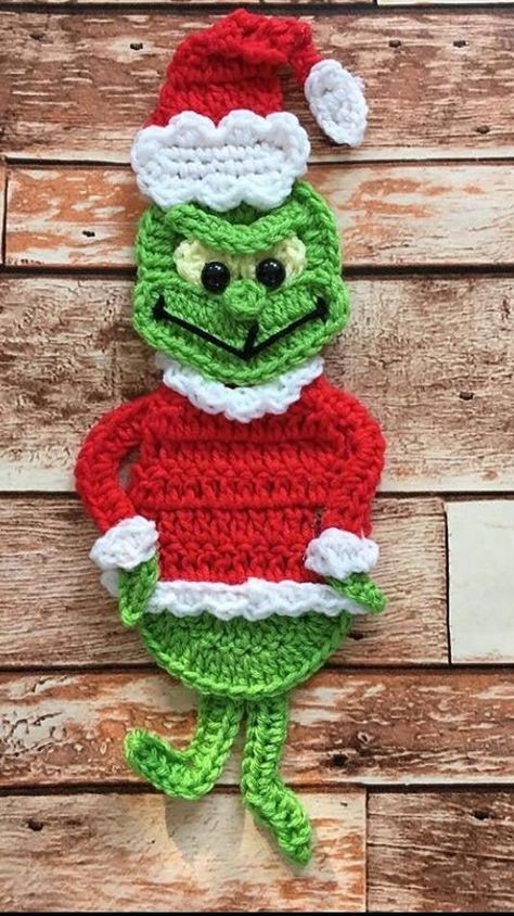 Crochet Grinch Applique, Christmas Crochet Applique, Crochet Grinch, Football Crochet, Crochet Sloth, Crochet Embellishments, Crochet Christmas Stocking, Crochet Appliques, Crochet Santa