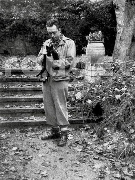 Camus and his cat Cigarette  ♥ Albert Camus Quotes, Camus Quotes, Writers And Poets, Albert Camus, Cat People, Philosophers, Poets, A Cat, Old Photos