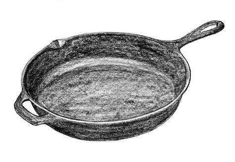 Cast Iron Skillet Tattoo, Skillet Drawing, Skillet Tattoo, Patrick Painting, Pan Drawing, Cooking Tattoo, Egg Skillet, Cast Iron Frying Pan, Iron Skillets