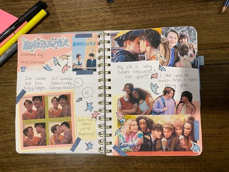 Hello ! This is my film journal page for the TV show Heartstopper <33 Tv Show Journal Ideas, Film Journal Cover Ideas, Heartstopper Journal Page, Heartstopper Book Pages, Heartstopper Diy Ideas, Tv Show Scrapbook, Film Journal Cover, Heartstopper Crafts, Heartstopper Journal