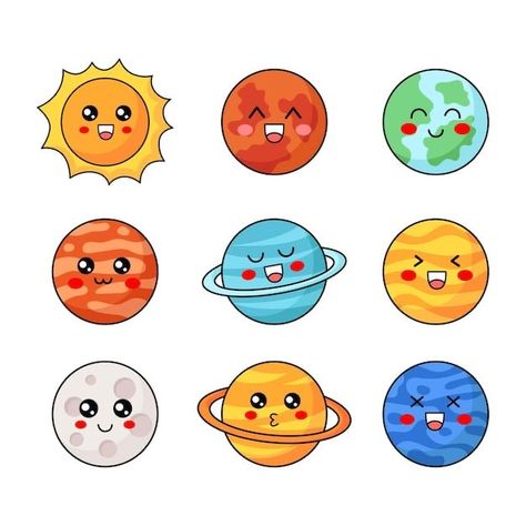 Kawaii Space, Space Crafts For Kids, Space Doodles, Planet Icon, Planet Drawing, Space Icons, Boys First Birthday Party Ideas, Sticker Design Inspiration, Art Worksheets