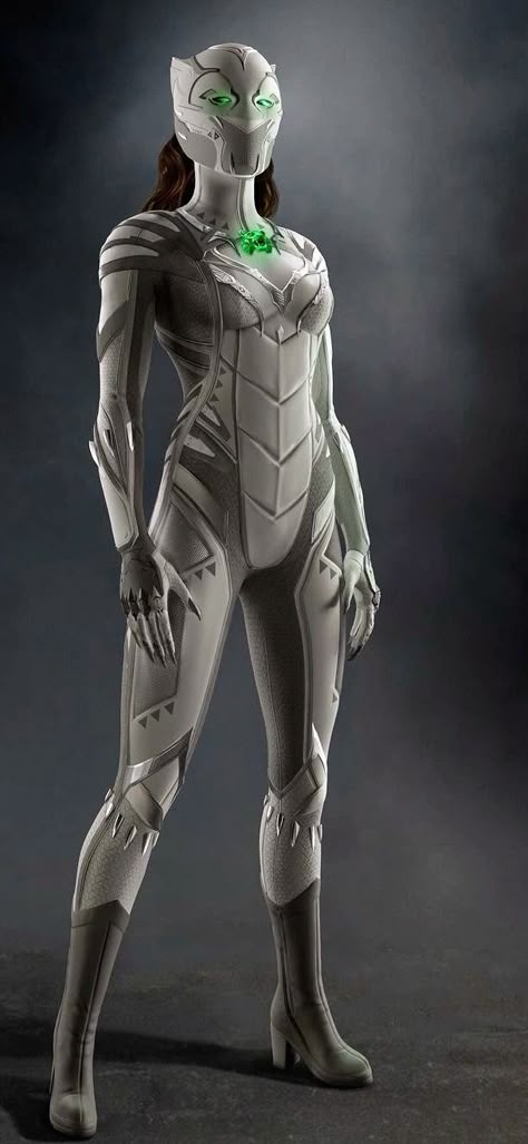 Marvel Suits Design, White Superhero Suit Female, White Panther Marvel, Female Superhero Suit, Thor Suit, Marvel White Tiger, White Tiger Marvel, Superhero Costume Design, Superhero Suit Design