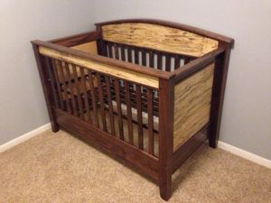 Homemade crib - February 2017 Babies | Forums | What to Expect Homemade Crib, Wooden Baby Crib, Dresser Changing Table, Ikea Nightstand, Dark Brown Furniture, Diy Crib, Changing Table Dresser, Diy Baby Furniture, Rustic Home Design