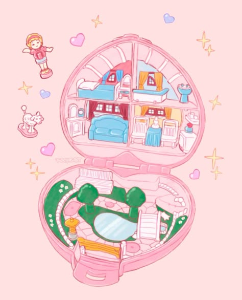 Polly Pocket Fanart, Polly Pocket Drawing, Polly Pocket Illustration, Polly Pocket Tattoo, Polly Pocket Aesthetic, Polly Pocket Art, Maileg Doll House, Poly Pocket, Polly Pockets