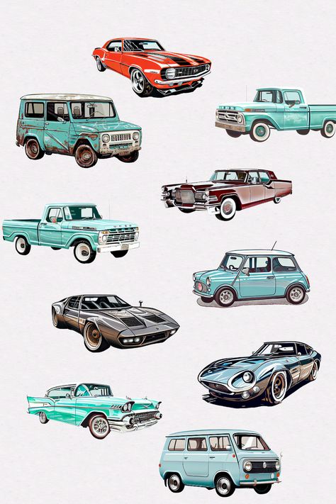 Car Clipart, Midcentury Modern Style, Cars And Trucks, Dec 8, Mid Century Modern Style, Car Art, Midcentury Modern, Art Digital, Vintage Cars