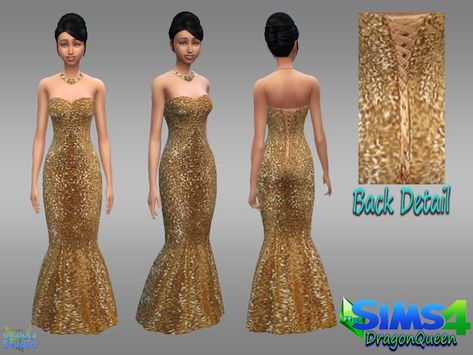 When your Sim wants to feel like a lioness on the prowl, this gown with a corset style bodice in glittery golden fabric will put her in the mood for the hunt. Found in TSR Category 'Sims 4 Female... Gothic Bride, Venus Dresses, Formal Party, Neck Crop Top, Sims Hair, Brides Wedding Dress, Corset Style, Gold Dress, Sims 4 Clothing