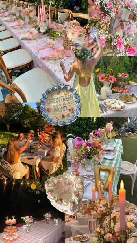 Party Themes Aesthetic, Fairy Forest Theme, Cabin Party, Fairycore Garden, Indoor Garden Party, 17th Birthday Party, 21 Dinner, Inspo Collage, Backyard Dinner