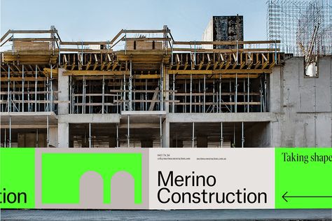 Merino on Behance Hoarding Design, Construction Branding, Construction Signs, Building Companies, Visual Journal, Scaffolding, Graphic Design Projects, Signage Design, Local Design