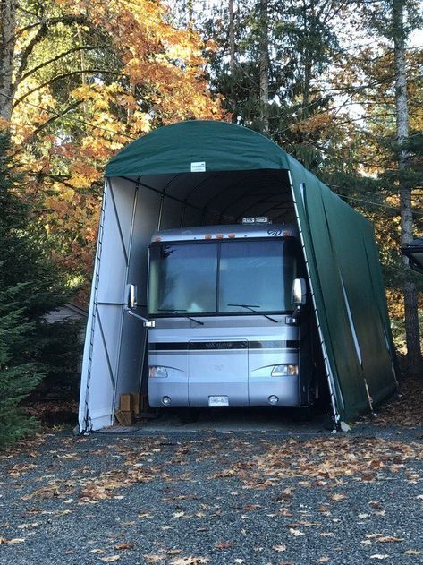 COVER-TECH | Portable Garages | RV Garages | Car Shelters Rv Shed Ideas, Rv Covered Parking, Carport Shade, Rv Garages, Rv Shelter, Rv Carports, Diy Carport, Garage Construction, Carport Kits