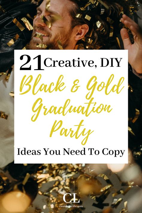 Graduation Gold And Black Decor, Graduation Party Ideas Decorations Black And Gold, Black And Gold College Graduation Party, Black And Gold Themed Graduation Party, Black And Gold Grad Party Decorations, Black And Gold Graduation Table Decor, Diy Black And Gold Party Decorations, Black And Gold Graduation Party Decorations, Black Gold And White Graduation Party