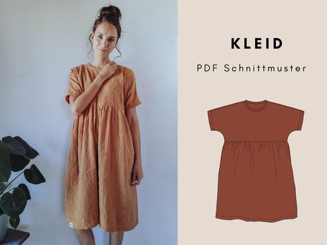 Dress with sleeves and ruffles Digital PDF sewing pattern from size 32-46 / German Smock Dress Sewing Pattern, Diy Womens Clothes, Smock Dress Pattern, Unique Sewing Patterns, Diy Skirts, Evening Dress Patterns, Sun Dress Casual, Dress Patterns Free, Dress With Sleeves