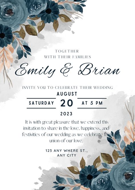 The digital wedding invitation is a beautifully designed electronic invitation that encapsulates the couple's love story and sets the tone for their upcoming wedding celebration. It combines elegant aesthetics with the convenience and efficiency of digital communication. Netflix Banner, Leaves Sketch, Electronic Wedding Invitations, Navy Watercolor, Invitation Template Wedding, Wedding Venue Locations, Digital Wedding Invitation, Dark Florals, Black And Gold Marble