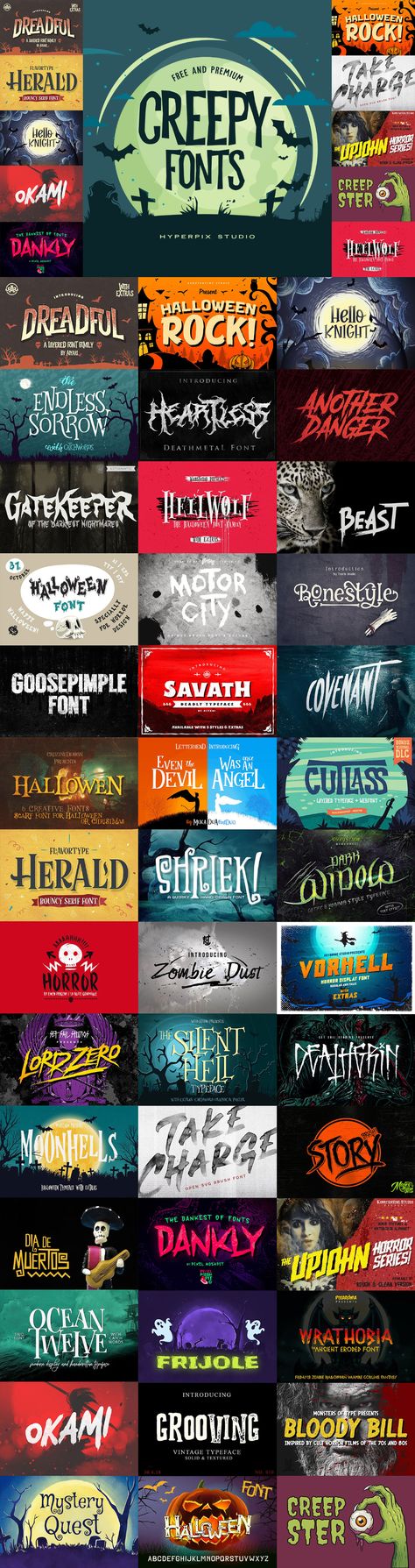 Best Free and Premium Creepy and Spooky Fonts on Behance Creepy Font, Spooky Font, Halloween Font, Happy Font, Decorative Fonts, Spooky Trees, Art Furniture Design, Halloween Fonts, Tree Logos