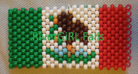 Mexico Flag Kandi Cuff Bracelet by RivetGiRL Falls Mexican Flag Beaded Earrings, 3d Beads, Flag Beads, Mexican Pattern, Pony Bead Crafts, Beaded Banners, Kandi Cuff, Beautiful Beaded Jewelry, Mexican Flag