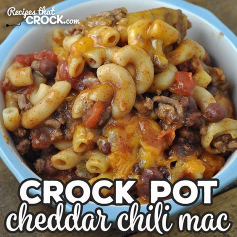 Oh my word folks! This Crock Pot Cheddar Chili Mac recipe is super simple to make, cooks quickly and is incredibly delicious! You are going to love it! Cheddar Chili Mac, Crock Pot Suppers, Chili Macaroni, Chili Mac Recipe, Crock Pot Recipe, Easy Crockpot Dinners, Chili Mac, Crockpot Chili, Chili Recipe Easy