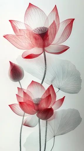 ↑↑↑ Larger size on website 🔸 The image shows a beautiful arrangement of three delicate pink lotus flowers. Their petals are trans One Flower, Pink Lotus, Lotus Flowers, In Full Bloom, Lotus Flower, Lotus, Natural Beauty, White Background, Flowers