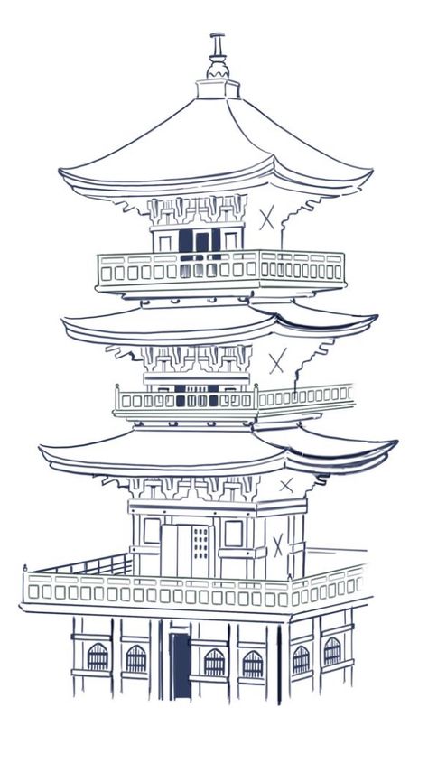 Chinese House Tattoo, Chinese Temple Drawing, Japanese House Tattoo, Chinese House Design, Nepal Tattoo, Samurai Tattoos, Building Tattoo, Temple Drawing, House Tattoo