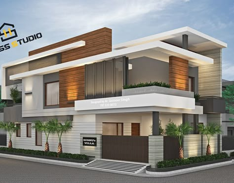 Corner House at Basant City on Behance Corner House Elevation Design, Corner House Elevation, Wooden Wardrobe Designs, Small House Design Architecture, House Outer Design, House Plans Mansion, Small House Front Design, Contemporary House Exterior, Small House Elevation Design