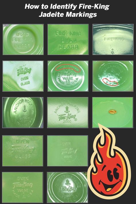 How to Identify Fire-King Jadeite Markings Jadeite Fire King, Fire King Patterns, Fireking Vintage Fire King, Fire King Jadeite, Fireking Vintage, Jadeite Dishes, Green Dishes, Fire King Dishes, Antique Knowledge