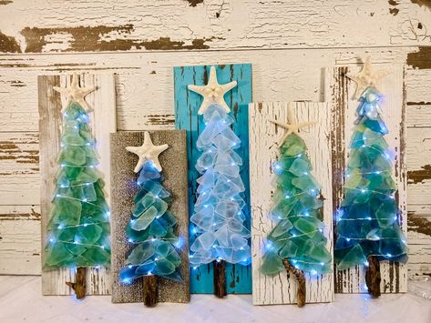 Seaglass Light up Trees Choose Colors - Etsy Sea Glass Christmas, Light Up Tree, Glass Glue, Panels Wall, Sea Glass Crafts, Crushed Glass, Coastal Christmas, 3d Christmas, Palm Beach Fl