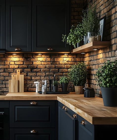 Black Kitchen Aesthetic, All Black Kitchen, Small Kitchen Renovations, Barn House Interior, Mobile Home Renovations, Manufactured Home Remodel, Traditional Kitchen Design, Kitchen Redesign, Kitchen Wall Colors